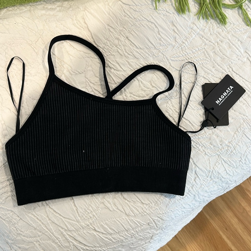 Nagnata elliptic crop bra top black size small merino wool